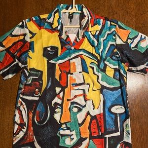 Fashion Classic summer abstract button down short sleeve. XXL.